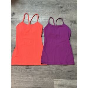 Lululemon Power Y Tank Lot Of 2 Size 2 Built In Bra Purple Coral